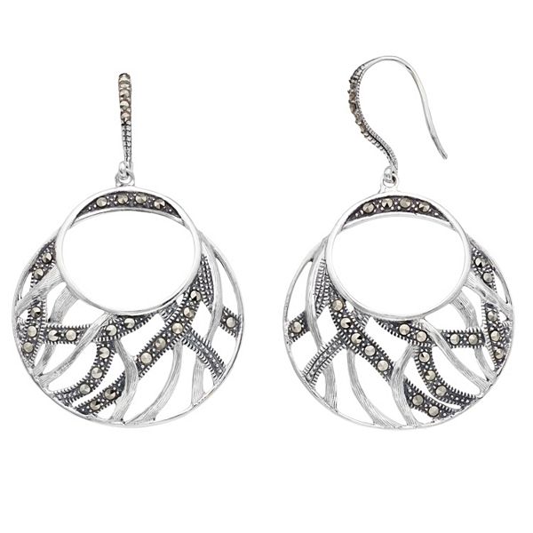 Lavish by TJM Sterling Silver Marcasite Swirl Disc Earrings