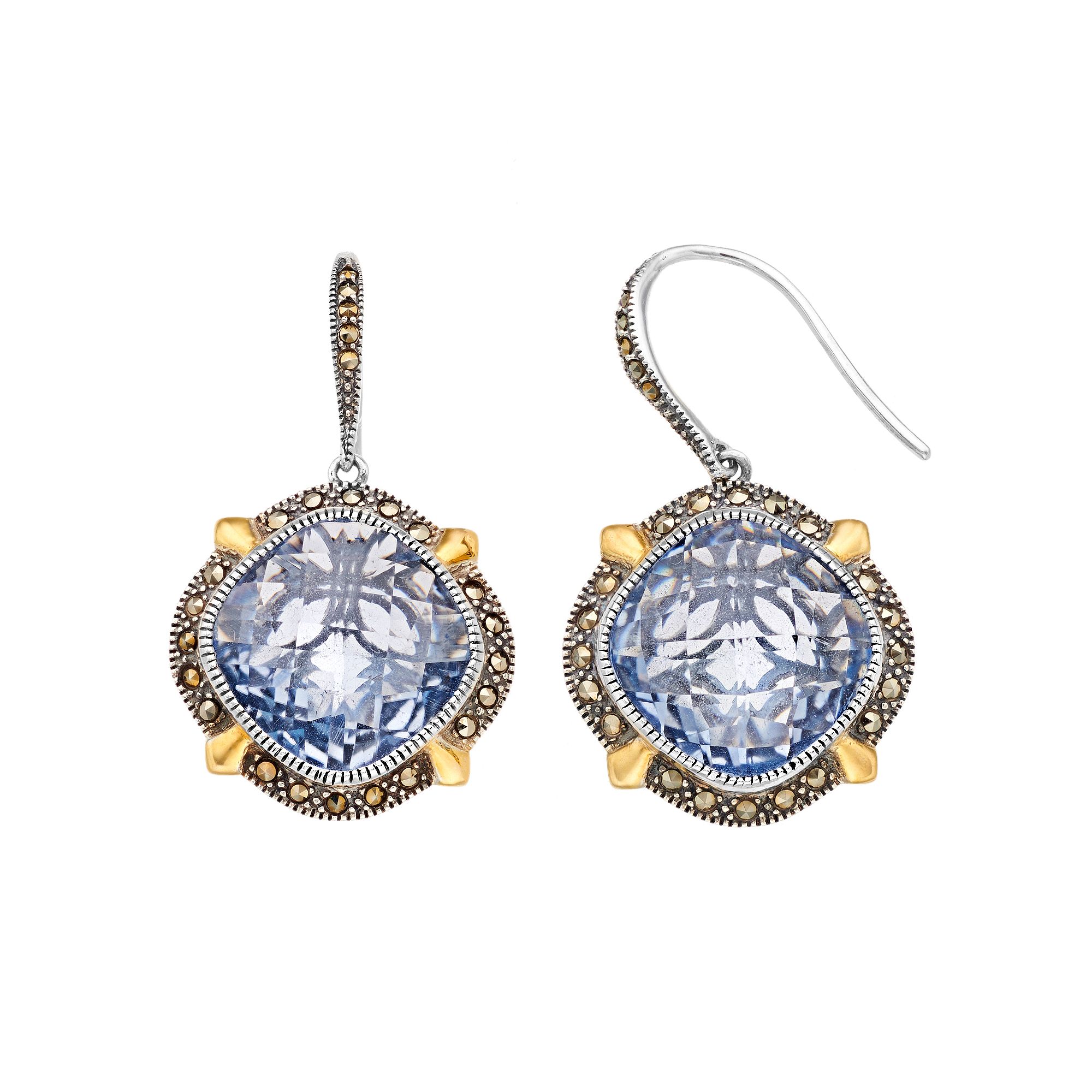 Lavish by TJM Gold Flash Plated Sterling Silver Blue Synthetic Quartz Earri
