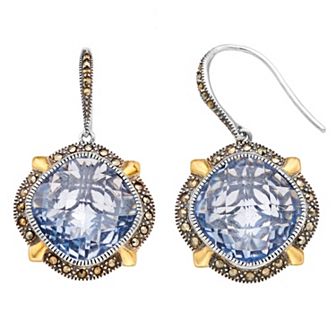 Lavish by TJM Gold Flash Plated Sterling Silver Blue Synthetic Quartz Earrings