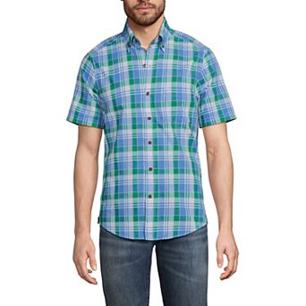 Men's Lands' End Classic-Fit Tailored-Fit Madras Plaid Button-Down Shirt