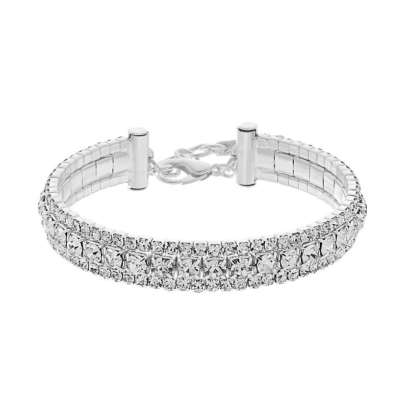 Nine West Thin Simulated Crystal Cuff Bracelet, Womens, Silver