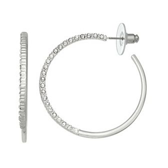 Nine West Silver Tone C Pave Hoop Earrings