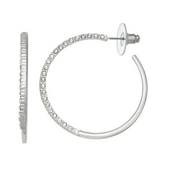 Nine West Silver Tone C Pave Hoop Earrings