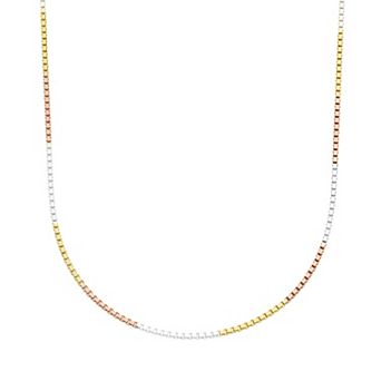 Tri-Tone Sterling Silver Box Chain Necklace
