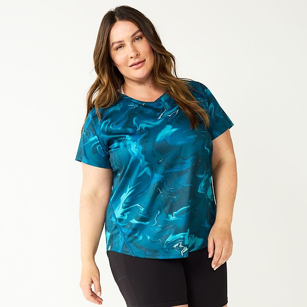 Plus Size Tek Gear Performance Core V Neck Tee Teal Soft Marble 1X BrickSeek