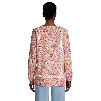 Women's Lands' End Print Eyelet Keyhole Tunic Top