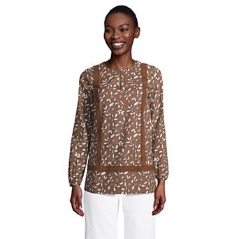 Women's Lands' End Print Eyelet Keyhole Tunic Top