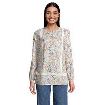 Women's Lands' End Print Eyelet Keyhole Tunic Top