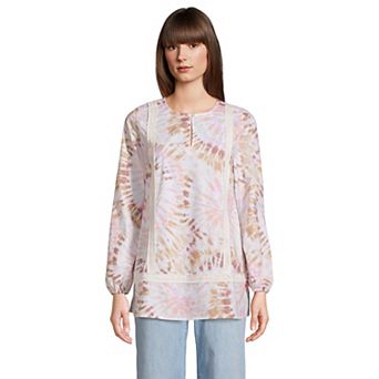 Women's Lands' End Print Eyelet Keyhole Tunic Top