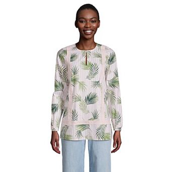 Women's Lands' End Print Eyelet Keyhole Tunic Top