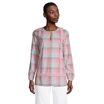 Women's Lands' End Print Eyelet Keyhole Tunic Top