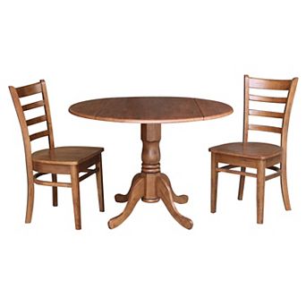 International Concepts 42 in Solid Hardwood Drop-Leaf Table & Chairs 3 pc Set