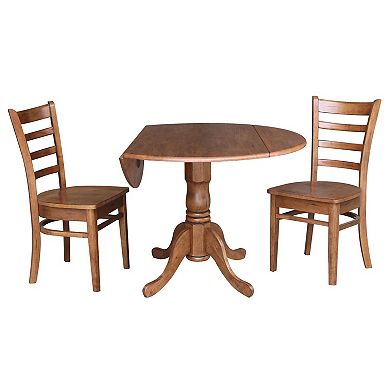 International Concepts 42-in. Solid Hardwood Drop-Leaf Table & Chairs 3-piece Set