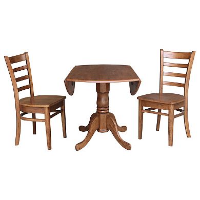 International Concepts 42-in. Solid Hardwood Drop-Leaf Table & Chairs 3-piece Set