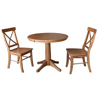 International Concepts 36 in Round Extension Dining Table & Chairs 3 pc Set