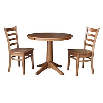 International Concepts 36 in Round Extension Dining Table & Chairs 3 pc Set