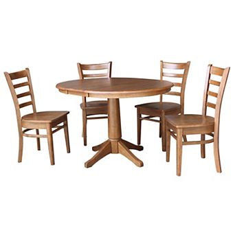 International Concepts 36 in Round Extension Dining Table & Chairs 5 pc Set