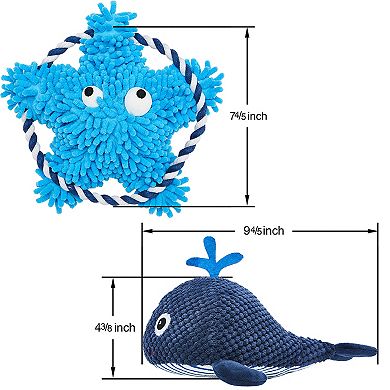 Blueberry Pet Squeaky Whale & Sea Star Dog Toy Set