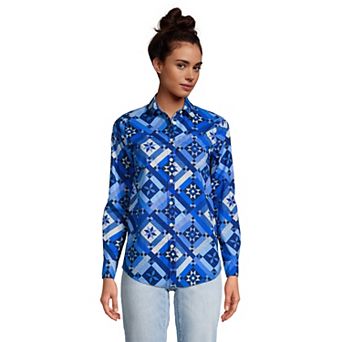 Women's Lands' End Print Poplin Boyfriend Tunic Shirt