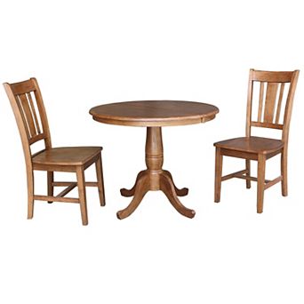 International Concepts 36 in Round Extension Dining Table & Chairs 3 pc Set