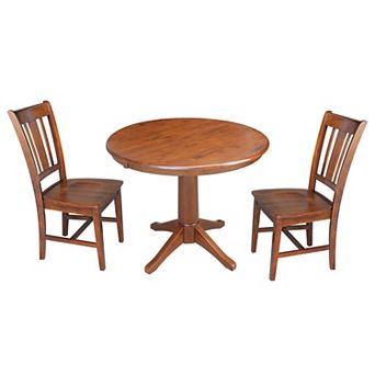 International Concepts 36 in Round Extension Dining Table & Chairs 3 pc Set