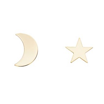 Au Naturale 14k Gold Moon & Star Mismatched Stud Earrings