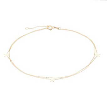 Au Naturale 14k Gold Double Strand Adjustable Star Station Anklet