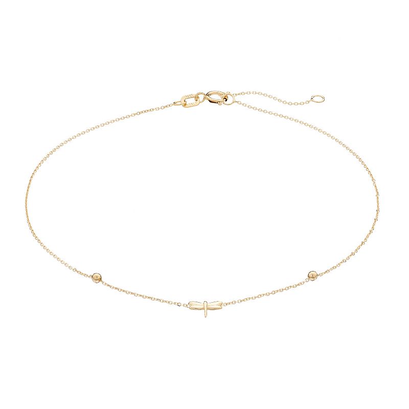 Au Naturale 14k Gold Dragonfly Adjustable Anklet, Womens, Size: 9, Yell
