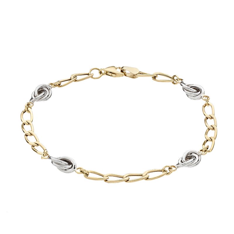 Au Naturale Two Tone 10k Gold Oval Love Knot Station Bracelet, Womens, Si