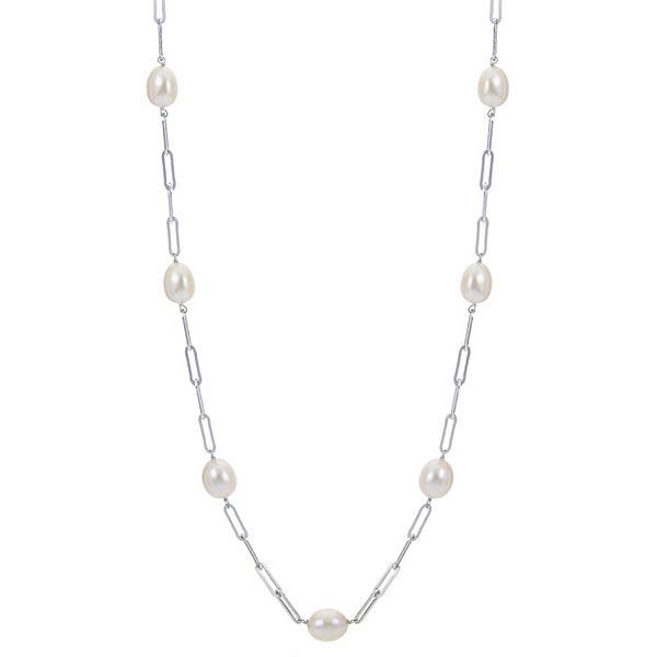 Men's Faux Pearl and Paperclip Chain Necklace