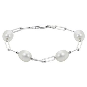 PearLustre by Imperial Sterling Silver Cultured Pearl Paper Clip Chain Bracelet
