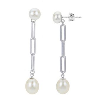 PearLustre by Imperial Sterling Silver Cultured Pearl Paper Clip Chain Earrings