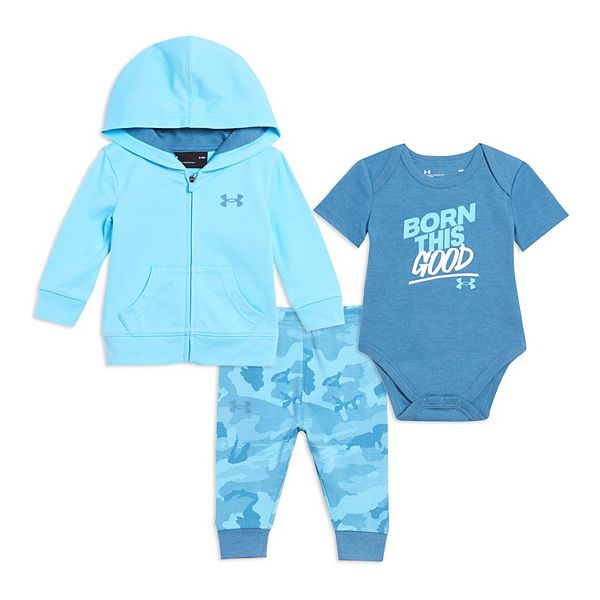 Baby Boy Under Armour 3 Piece Camo Zip Hoodie Bodysuit Pants Set