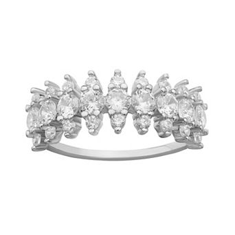 PRIMROSE Sterling Silver Cubic Zirconia Cluster Band Ring