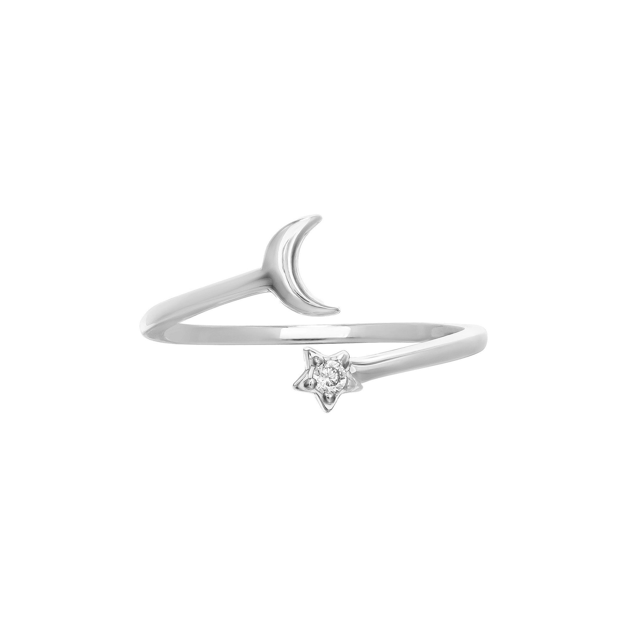 PRIMROSE Sterling Silver Moon & Cubic Zirconia Star Ring, Womens, Size: 7