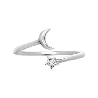 PRIMROSE Sterling Silver Moon & Cubic Zirconia Star Ring