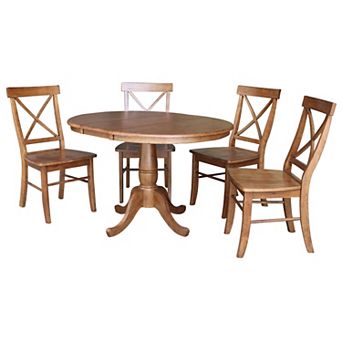 International Concepts 36 in Round Extension Dining Table & Chairs 5 pc Set