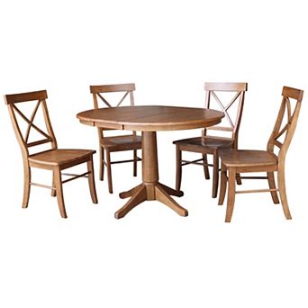 International Concepts 36 in Round Extension Dining Table & Chairs 5 pc Set