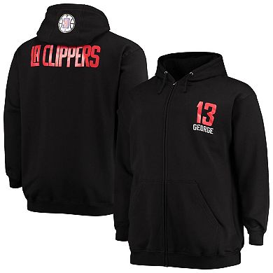 Men's Fanatics Branded Paul George Black LA Clippers Big & Tall Player Name & Number Full-Zip Hoodie Jacket