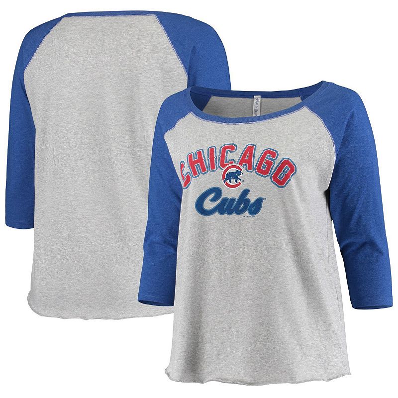 Womens Soft as a Grape Heathered Gray/Royal Chicago Cubs Plus Size Basebal
