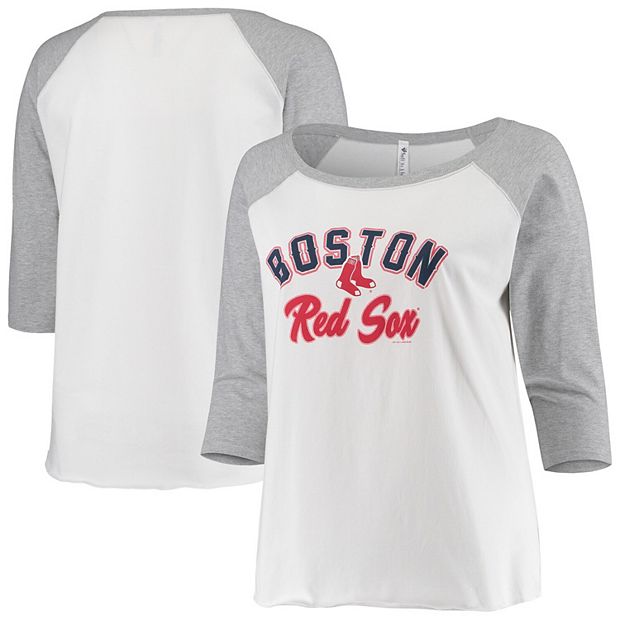 Women's Soft as a Grape White/Heathered Gray Boston Red Sox Plus Size  Baseball Raglan 3/