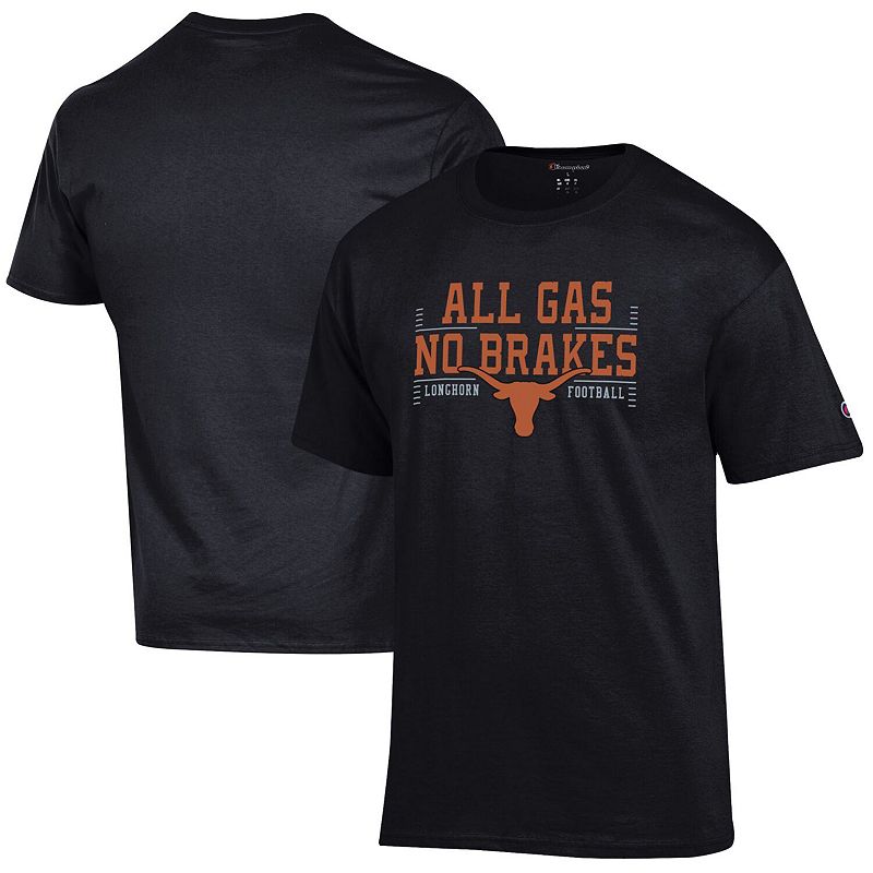 Mens Champion Black Texas Longhorns Football All Gas No Brakes T-Shirt, Si