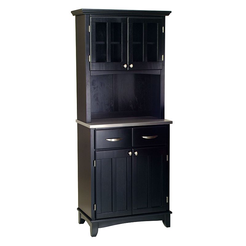 Small Black Hutch Buffet - Stainless Steel Top