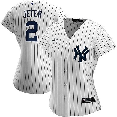 Women's Nike Derek Jeter White/Navy New York Yankees Home Replica Player Name Jersey