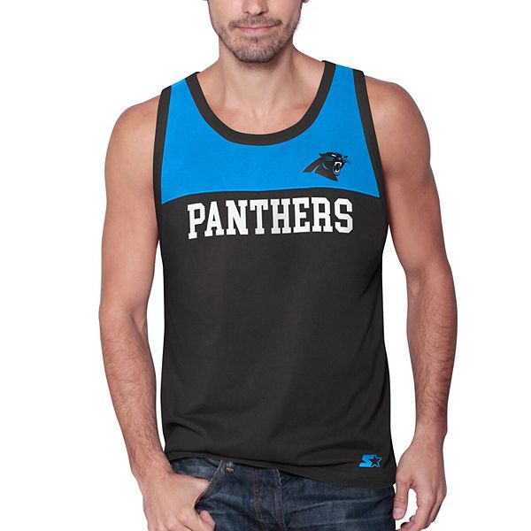 Men's Starter Black/Blue Carolina Panthers Logo Touchdown Fashion Tank Top