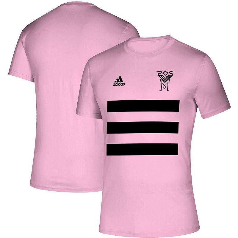 Mens adidas Pink Inter Miami CF Three Stripe Life Pitch T-Shirt, Size: Sma