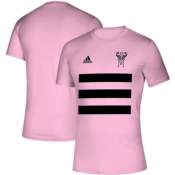 Men's adidas Pink Inter Miami CF Three Stripe Life Pitch T-Shirt Men's adidas Pink Inter Miami CF Three Stripe Life Pitch T-Shirt