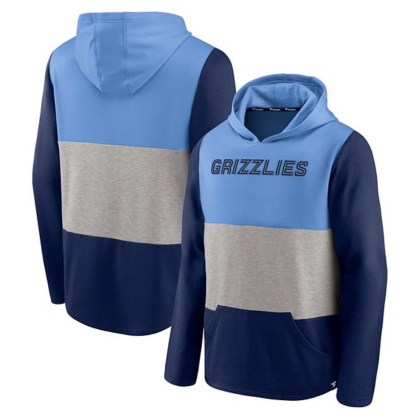 Men's Fanatics Branded Light Blue/Navy Memphis Grizzlies Linear Logo Comfy  Colorblock Pullover Hoodie