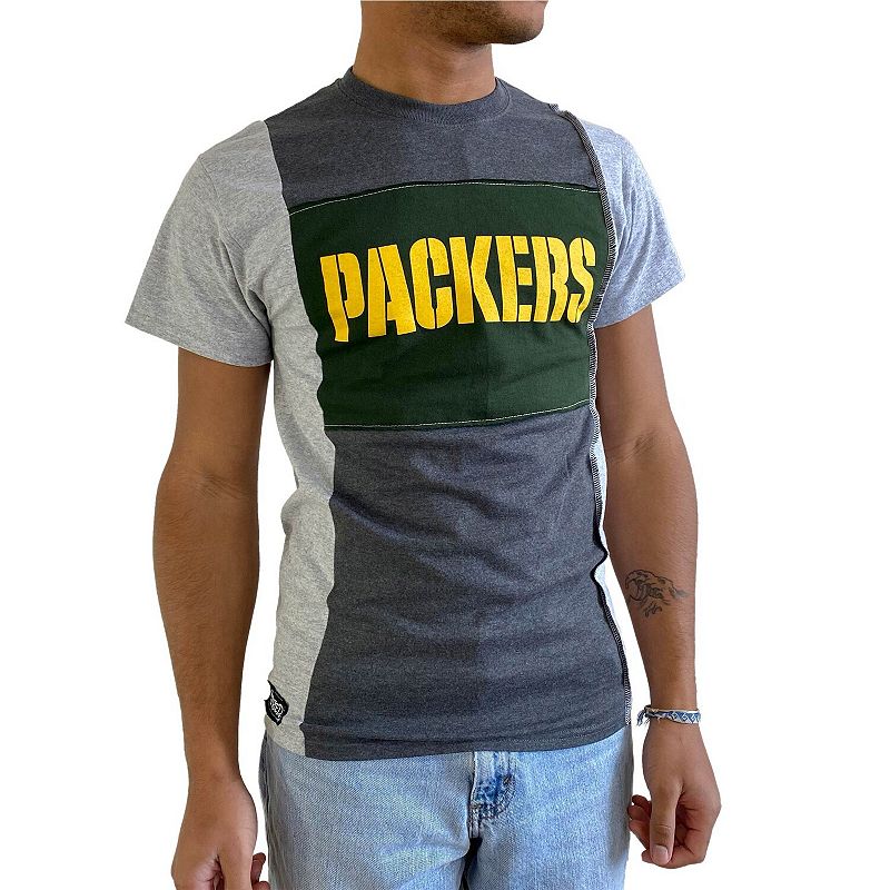 Mens Refried Apparel Heathered Charcoal Green Bay Packers Split T-Shirt, S
