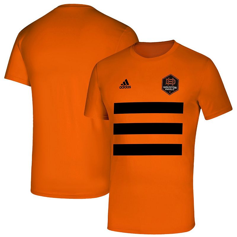 Mens adidas Orange Houston Dynamo FC Three Stripe Life Pitch T-Shirt, Size